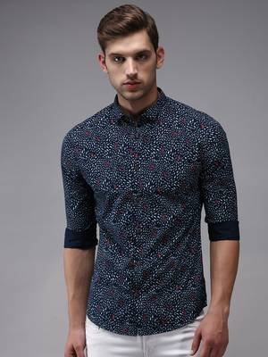 men's long sleeves conversational navy blue shirt 2