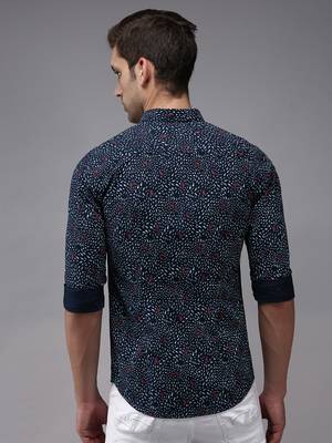 men's long sleeves conversational navy blue shirt 4
