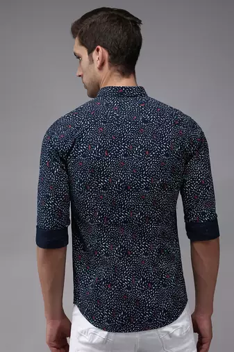 men's long sleeves conversational navy blue shirt