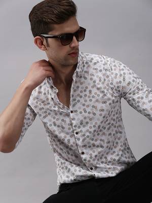 men's long sleeves geometric white shirt 1