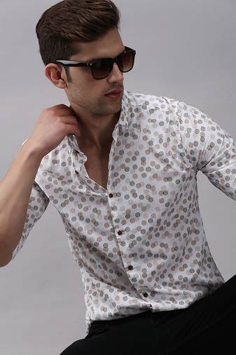 men's long sleeves geometric white shirt