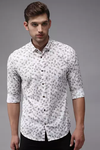 men's long sleeves geometric white shirt