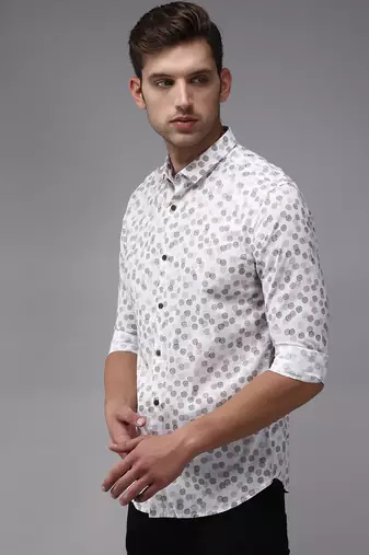 men's long sleeves geometric white shirt
