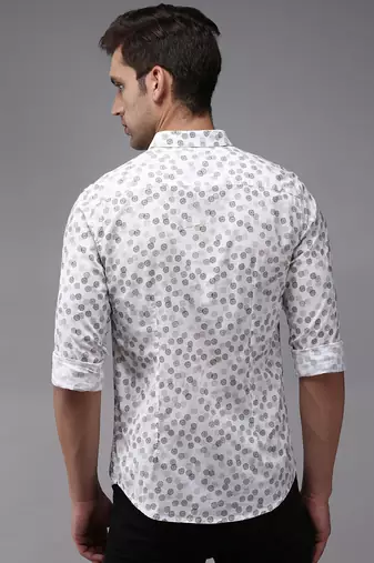 men's long sleeves geometric white shirt
