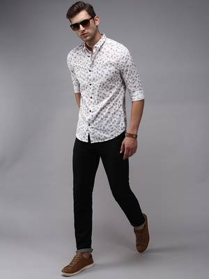 men's long sleeves geometric white shirt 5