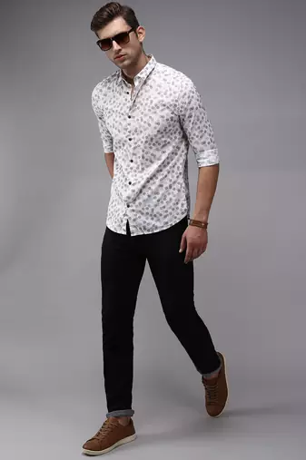 men's long sleeves geometric white shirt