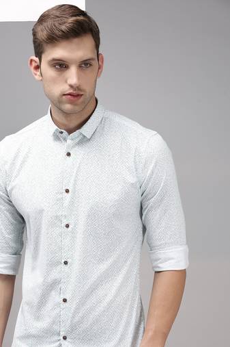 men's long sleeves abstract white shirt