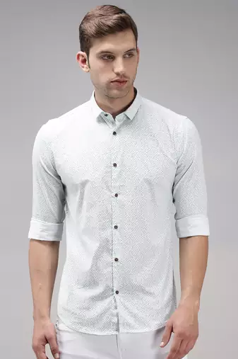 men's long sleeves abstract white shirt