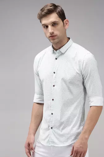 men's long sleeves abstract white shirt