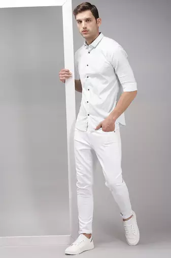 men's long sleeves abstract white shirt