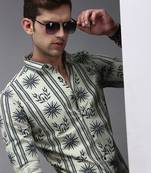 men's long sleeves ethnic motifs green shirt