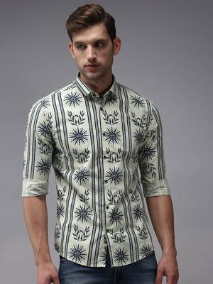 men's long sleeves ethnic motifs green shirt 2