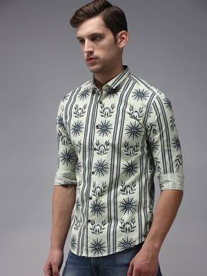 men's long sleeves ethnic motifs green shirt 3