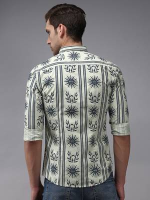 men's long sleeves ethnic motifs green shirt 4