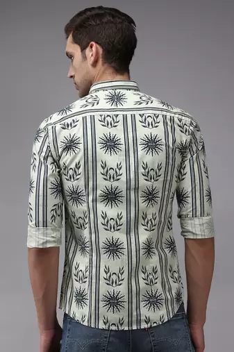 men's long sleeves ethnic motifs green shirt