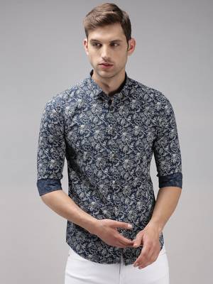 men's long sleeves floral navy blue shirt 2