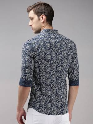 men's long sleeves floral navy blue shirt 4