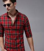 men's long sleeves tartan checks red shirt