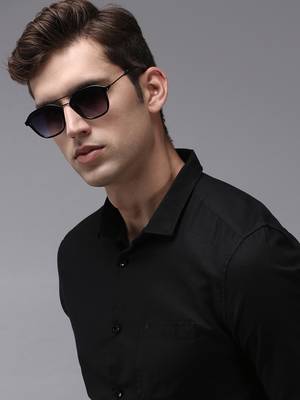 men's long sleeves solid black shirt 1
