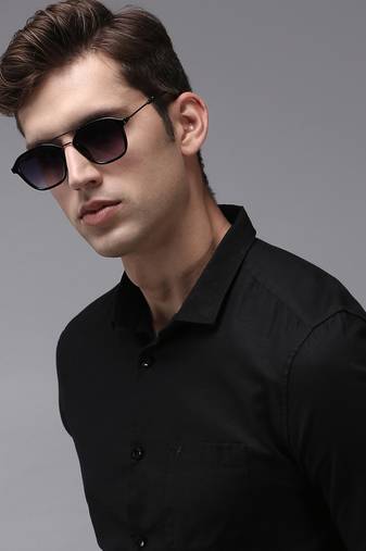 men's long sleeves solid black shirt