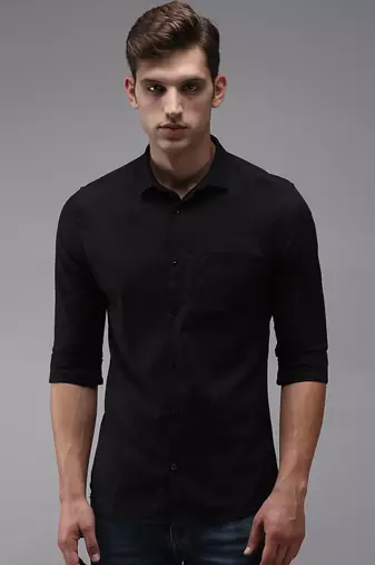 men's long sleeves solid black shirt