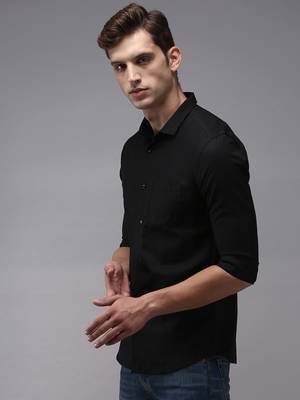 men's long sleeves solid black shirt 3