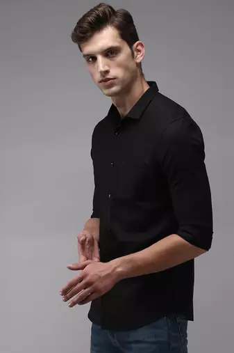 men's long sleeves solid black shirt