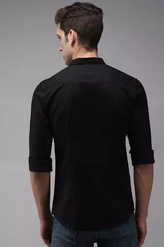 men's long sleeves solid black shirt