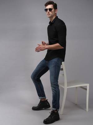 men's long sleeves solid black shirt 5