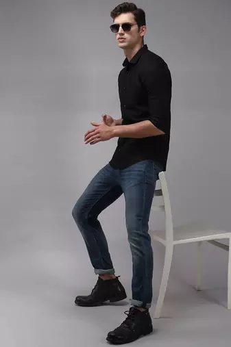 men's long sleeves solid black shirt