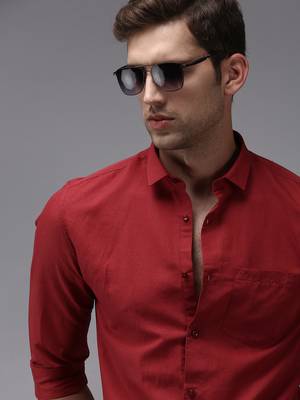 men's long sleeves solid burgundy shirt 1