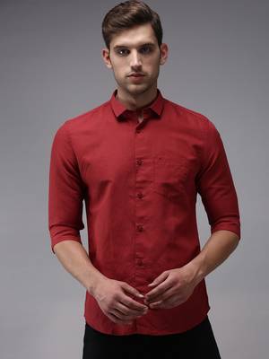 men's long sleeves solid burgundy shirt 2