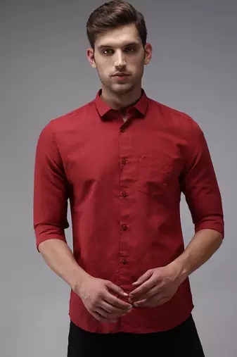 men's long sleeves solid burgundy shirt