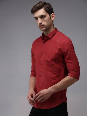 men's long sleeves solid burgundy shirt 3