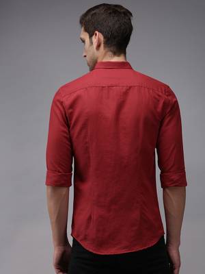 men's long sleeves solid burgundy shirt 4