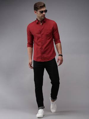 men's long sleeves solid burgundy shirt 5