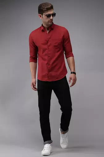 men's long sleeves solid burgundy shirt