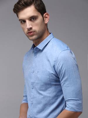 men's long sleeves solid blue shirt 1