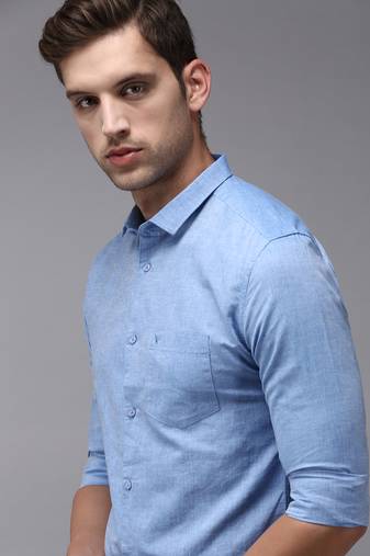 men's long sleeves solid blue shirt