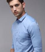 men's long sleeves solid blue shirt