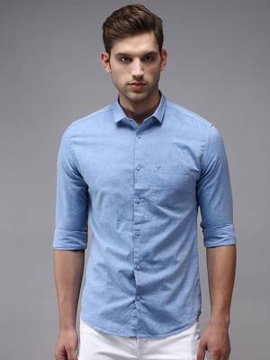 men's long sleeves solid blue shirt 2