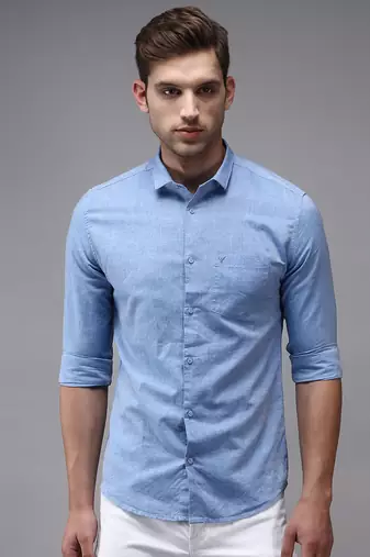 men's long sleeves solid blue shirt