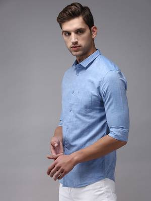 men's long sleeves solid blue shirt 3