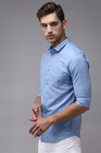 men's long sleeves solid blue shirt