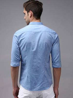 men's long sleeves solid blue shirt 4