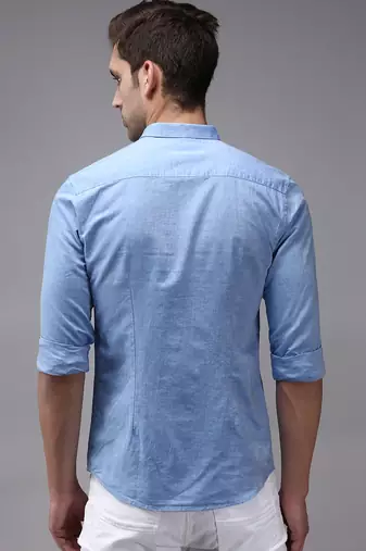 men's long sleeves solid blue shirt