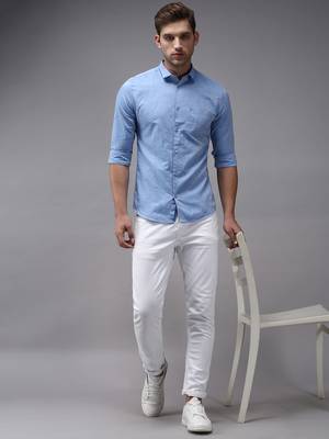 men's long sleeves solid blue shirt 5