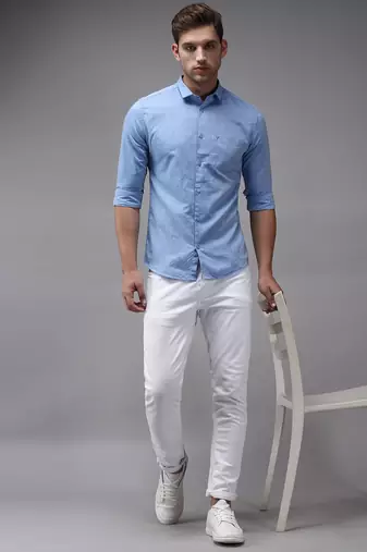 men's long sleeves solid blue shirt
