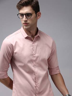 Showoff men's long sleeves solid pink shirt 1