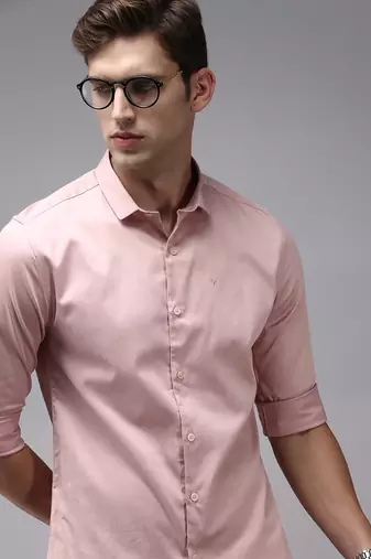 Showoff men's long sleeves solid pink shirt
